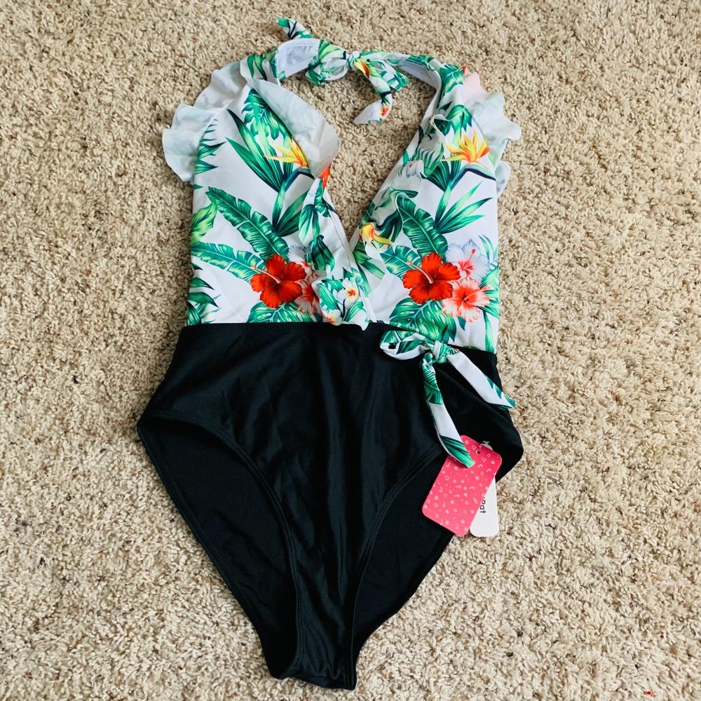 PatPat Black and Floral one piece bathing suit